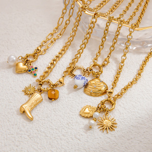 Collier Avec Pendentif En Forme De Cœur En Acier Inoxydable Plaqué Or , Série Classique, Pour Femme, Avec Perles Artificielles h5 Image3