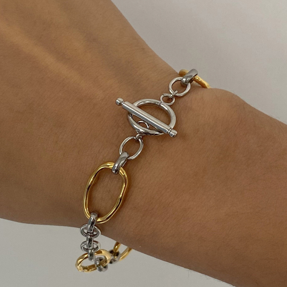 Bracelet Simple En Acier Inoxydable Plaqué Or Pour Femme, Série Simple, 1 Pièce h5Image7