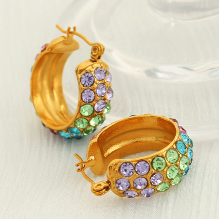 1 paire de boucles d'oreilles puces pour femme, collection luxueuse, simple et géométrique, en acier inoxydable plaqué or avec strass. 2