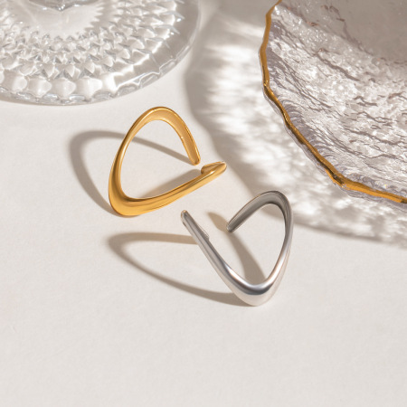 1 paire de bagues ajustables géométriques simples en acier inoxydable plaqué or  pour femme