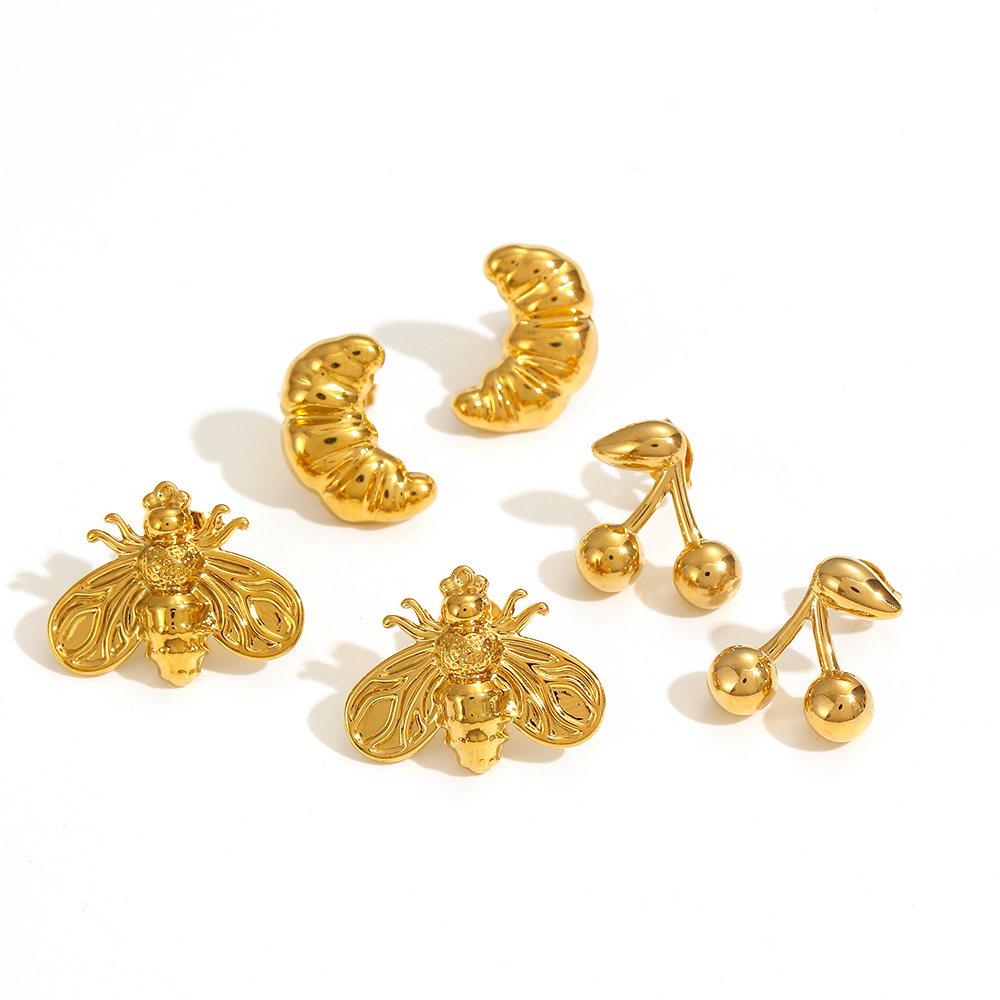 1 Paire De Boucles D'Oreilles À Tige En Acier Inoxydable Plaqué Or  Pour Femme, Série Simple, Motif Animal Quotidien Image4