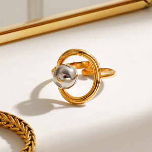 Bague Ajustable Pour Femme Daily Series Classic, Ronde Et Irrégulière, En Acier Inoxydable Étanche Couleur Or (1 Pièce). h5 Image6