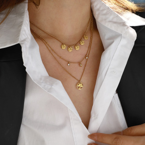 Collier À Plusieurs Rangs Pour Femme, Collection Natural Series Elegant Tree, En Acier Inoxydable Étanche Couleur Or (1 Pièce) h5 Image6