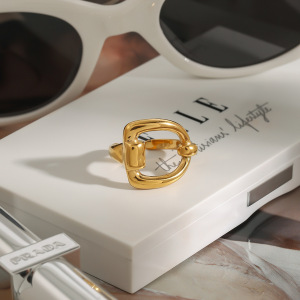 Bague Ajustable Pour Femme, Collection Minimaliste Chic, Forme Irrégulière, Acier Inoxydable, Couleur Or, Étanche. h5 Image7