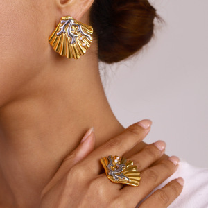 Boucles D'Oreilles Puces Pour Femme, Collection Romantique, Motif Coquillage, En Acier Inoxydable, Couleur Or, Étanches. h5 Image4