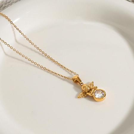 Collier pendentif femme style rétro ange, en acier inoxydable, couleur or, étanche, collection romantique (1 pièce)