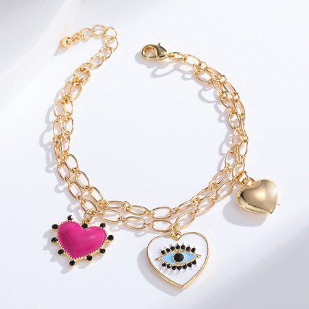 Bracelet à breloques rétro en alliage pour femme, série luxueuse, motif cœur