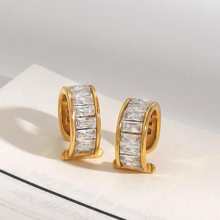 1 paire de manchettes d'oreilles annulaires luxueuses en acier inoxydable étanche couleur or pour femmes
