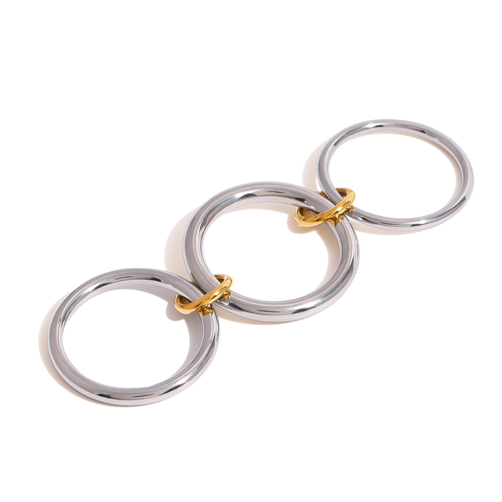 1 Paire De Bagues Simples Pour Femmes, Style Moderne, Annulaires, En Acier Inoxydable Étanche, Couleur Or Et Argent, Série Classique Image8