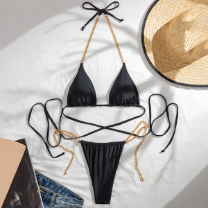 Maillot De Bain Deux Pièces Pour Femme Avec Bretelles Réglables Et Détails Chaîne h5 Image6