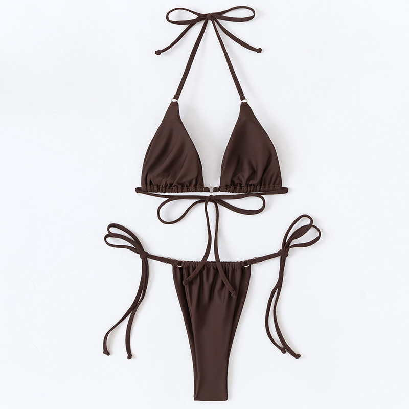Ensemble De Maillot De Bain Tricoté En Polyamide Couleur Unie Sexy Anneau Image5