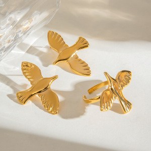 1 Paire De Bagues Ajustables Pour Femme En Acier Inoxydable Plaqué Or , Motif Animal Naturel, Série Classique h5 Image6