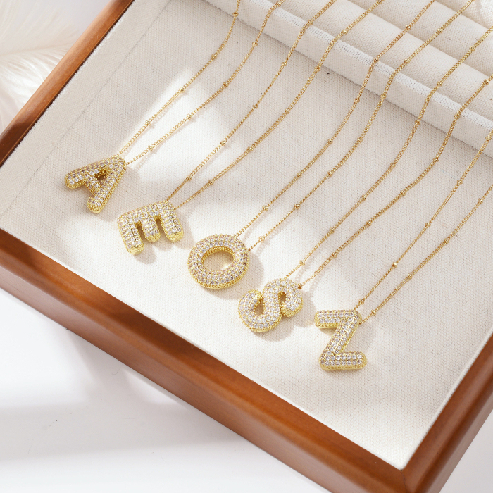 Collier Pendentif Unisexe En Cuivre Plaqué Or Et Zircon, Série Simple, Lettre Simple, 1 Pièce Image5