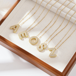 Collier Pendentif Unisexe En Cuivre Plaqué Or Et Zircon, Série Simple, Lettre Simple, 1 Pièce h5 Image5