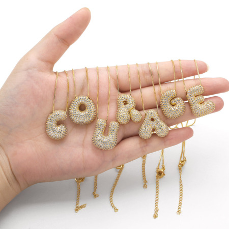 Collier avec pendentif en forme de lettre simple, plaqué or et cuivre, pour femme, 1 pièce 2