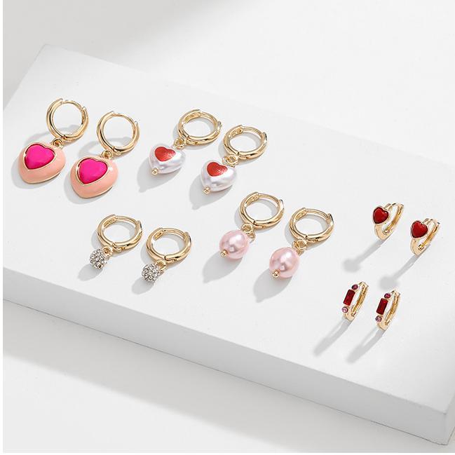 1 Paire De Boucles D'Oreilles Pendantes En Alliage Pour Femme, Série Romantique, Motif Cœur Image4