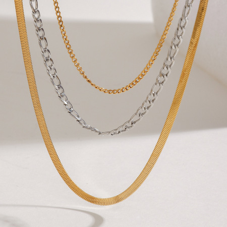 Colliers superposés pour femmes, collection Simple Series Commute, en acier inoxydable annulaire étanche, coloris or et argent.
