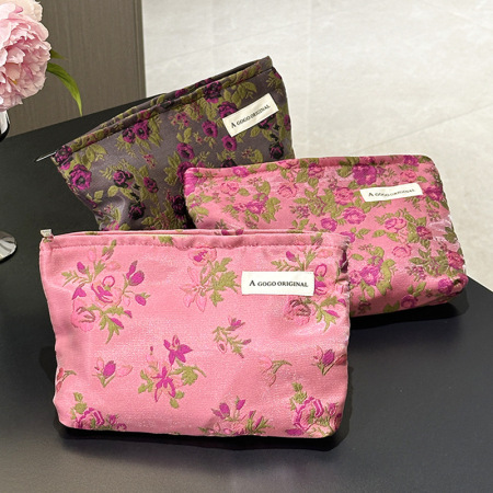Sac à main en polyester pour femme, série luxueuse, motif floral rétro, 1 pièce