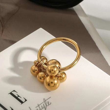 Bague simple pour femme, collection minimaliste, style sphérique décontracté, en acier inoxydable étanche couleur or.