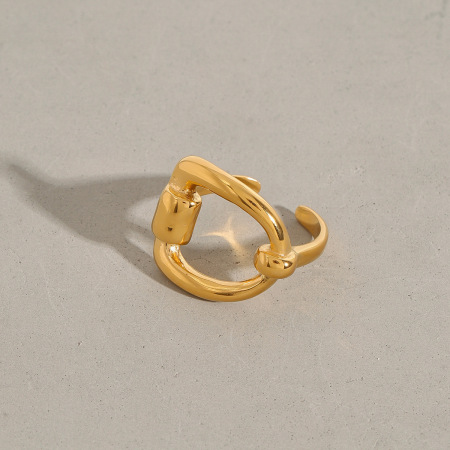 Bague ajustable pour femme, collection minimaliste chic, forme irrégulière, acier inoxydable, couleur or, étanche.