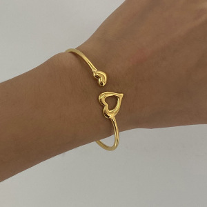 Bracelet Jonc Minimaliste Classique En Forme De Cœur, En Acier Inoxydable, Étanche, Couleur Or, Ajustable, Pour Femme (1 Pièce) h5 Image5
