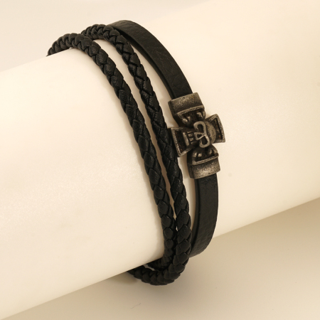 1 paire de bracelets rétro en cuir tressé avec motif tête de mort pour homme, fermoir magnétique en acier titane, accessoires pour homme