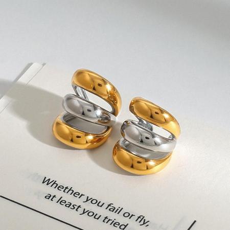 1 paire de manchettes d'oreilles annulaires minimalistes en acier inoxydable étanche, couleur or et argent, pour femmes, collection Daily Series