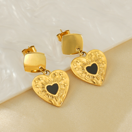 1 paire de boucles d'oreilles en acier inoxydable, simples, géométriques, en forme de goutte d'huile, en forme de cœur, en titane plaqué or , à motif martelé, polyvalentes, pendantes pour femmes