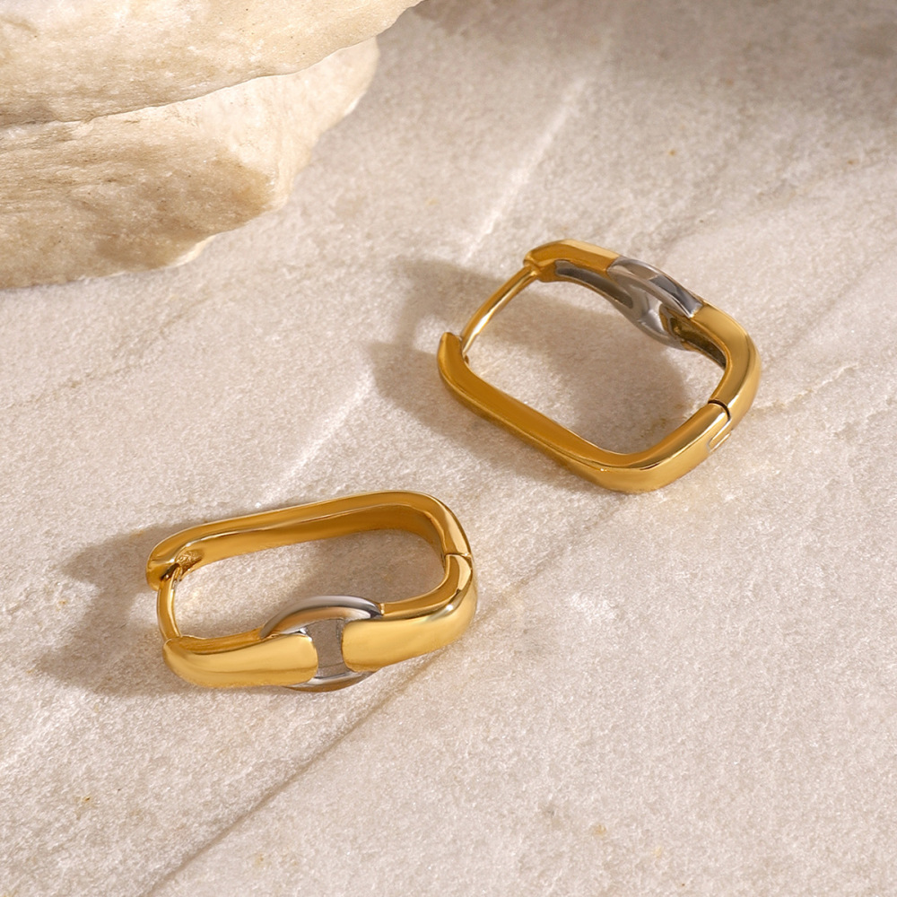 1 Paire De Boucles D'Oreilles Créoles Annulaires Haut De Gamme En Acier Inoxydable Étanche, Couleur Or Et Argent, Collection Fashionable Series h5Image5