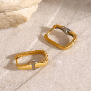 1 Paire De Boucles D'Oreilles Créoles Annulaires Haut De Gamme En Acier Inoxydable Étanche, Couleur Or Et Argent, Collection Fashionable Series h5 Image5