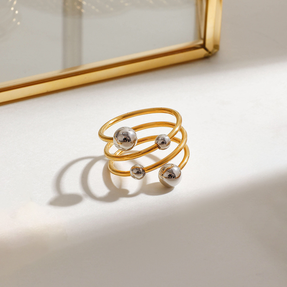 Bague Simple Pour Femme, Style Asymétrique, En Acier Inoxydable Doré, Étanche, Avec Une Ligne Sphérique Et Une Finition Sphérique. Image9