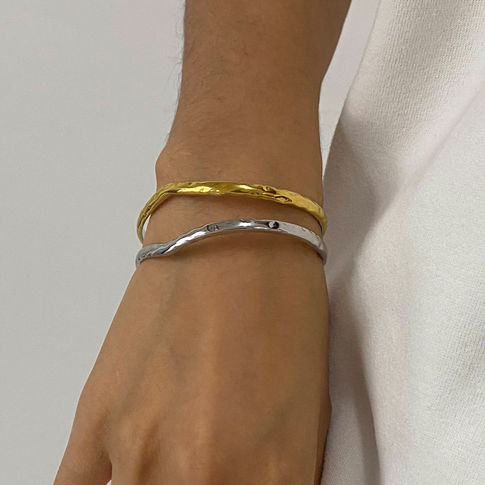 Bracelet Jonc Moderne Asymétrique En Acier Inoxydable, Étanche, Couleur Or Et Argent, Pour Femme (1 Pièce) h5Image8