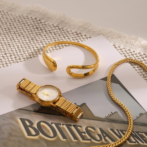 Bracelet Jonc Classique Annulaire Irrégulier En Acier Inoxydable, Couleur Or, Style Minimaliste, Pour Femme (1 Pièce) h5 Image5