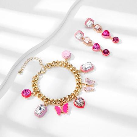 Bracelet à breloques rétro en alliage pour femme, série luxueuse, motif cœur