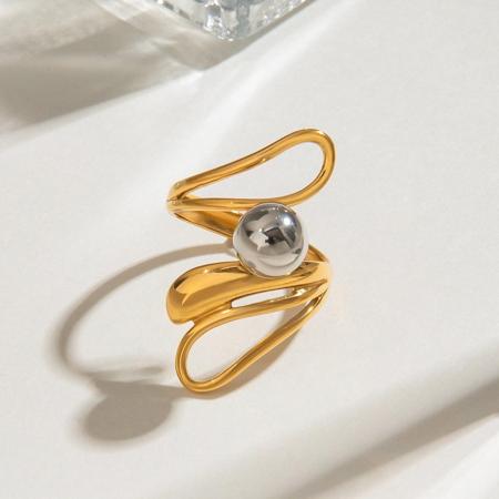 Bague simple pour femme, collection moderne, élégante et irrégulière, en acier inoxydable, couleur or, étanche.