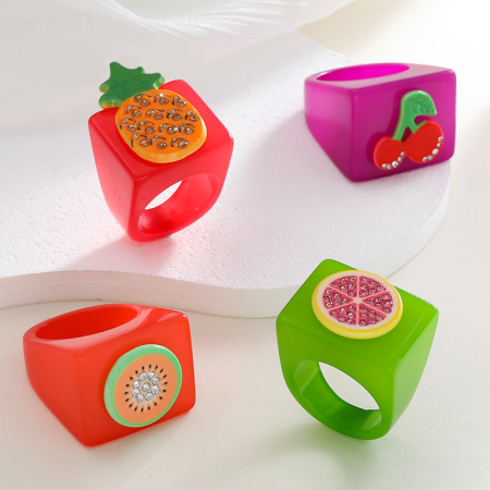 Bague simple pour femme en résine, série romantique, motif plantes de vacances, 1 pièce 2