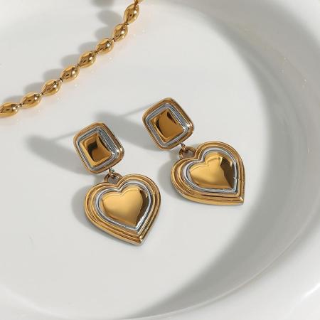 Boucles d'oreilles pendantes pour femme, en acier inoxydable étanche, forme cœur, coloris or et argent, collection classique (1 paire).