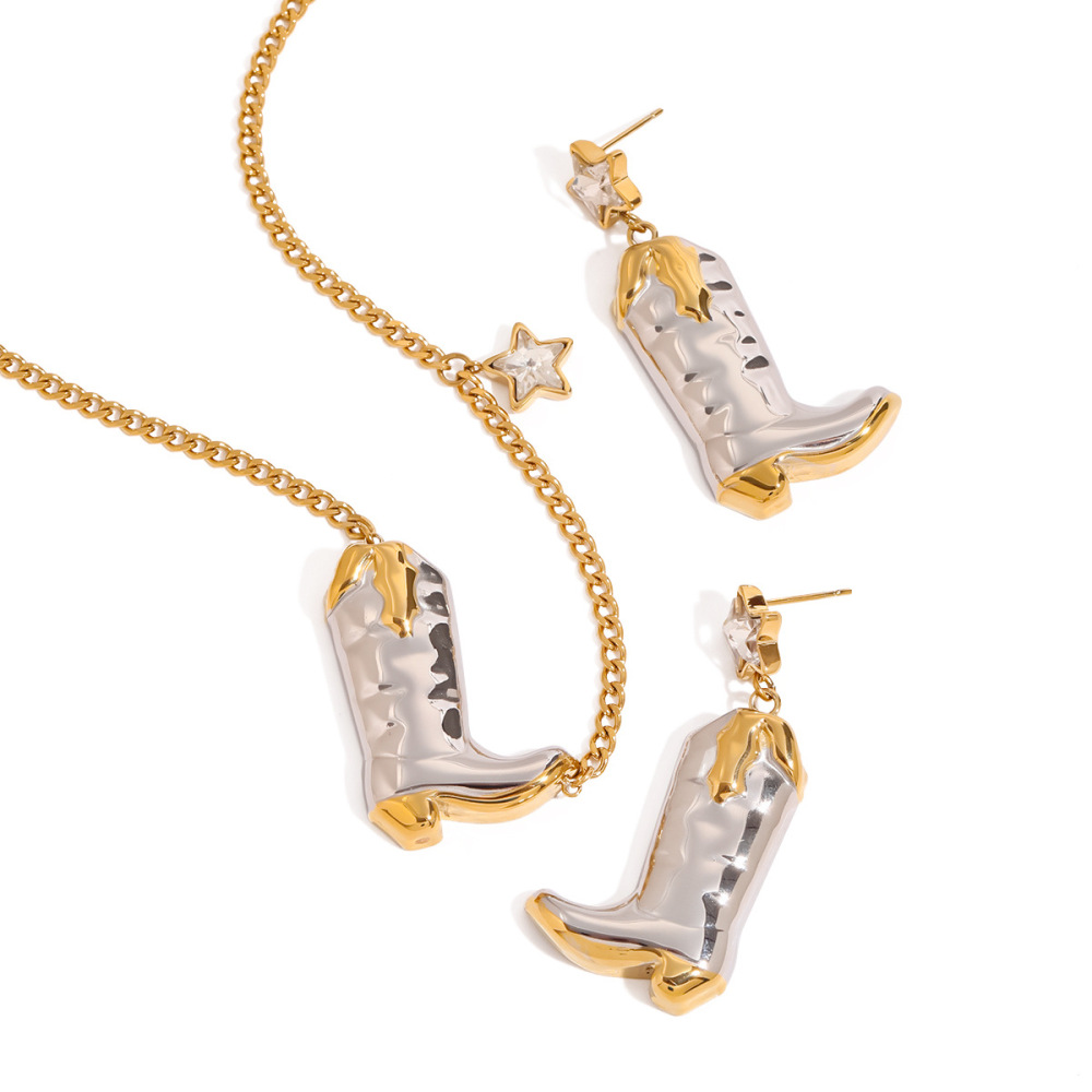 Boucles D'Oreilles Pendantes Pour Femme, Style Bottes De Cowboy Vintage, En Acier Inoxydable Imperméable, Couleur Or Et Argent (1 Paire). Image9