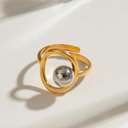 Bague ajustable pour femme Daily Series Classic, ronde et irrégulière, en acier inoxydable étanche couleur or (1 pièce).