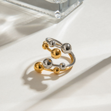Bague ajustable pour femme, collection Modern Series Vogue, style irrégulier, en acier inoxydable étanche, coloris or et argent.