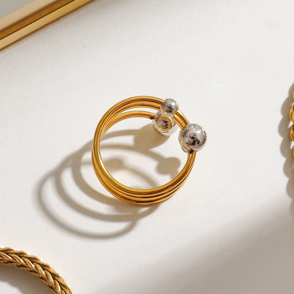 Bague Simple Pour Femme, Style Asymétrique, En Acier Inoxydable Doré, Étanche, Avec Une Ligne Sphérique Et Une Finition Sphérique. Image8