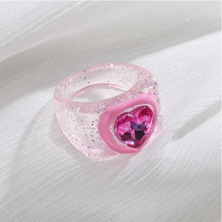 Bague simple en résine pour femme, série romantique, motif cœur mignon