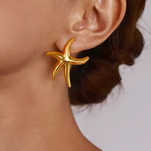 Boucles D'Oreilles Puces Pour Femme, En Acier Inoxydable Doré, Forme Étoile De Mer, Collection Romantique, Idéales Pour Les Vacances. Collection Vacances. h5 Image4