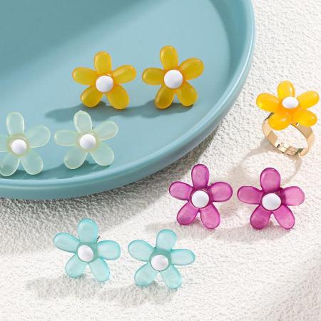 1 paire de boucles d'oreilles à tige en résine naturelle pour femme, série romantique