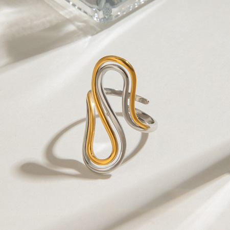 Bague ajustable pour femme, collection moderne et élégante, en acier inoxydable étanche, coloris or et argent.