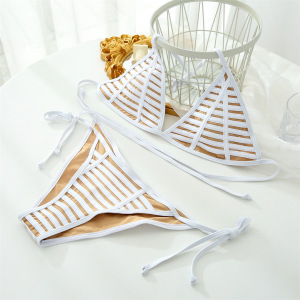 Ensemble De Maillot De Bain Tissé En Polyamide Rayures Panneau Maille h5 Image3