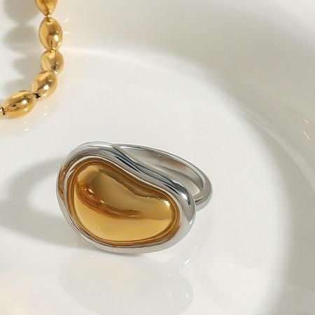Bague simple pour femme, élégante et moderne, en acier inoxydable imperméable, couleur or et argent, au design irrégulier et au style moderne.