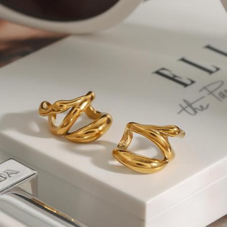 1 paire de manchettes d'oreilles pour femmes, collection Stylish Series, forme classique irrégulière, acier inoxydable, étanches, couleur or