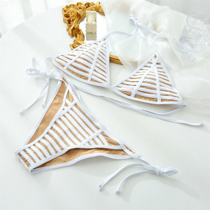 Ensemble De Maillot De Bain Tissé En Polyamide Rayures Panneau Maille h5 Image4