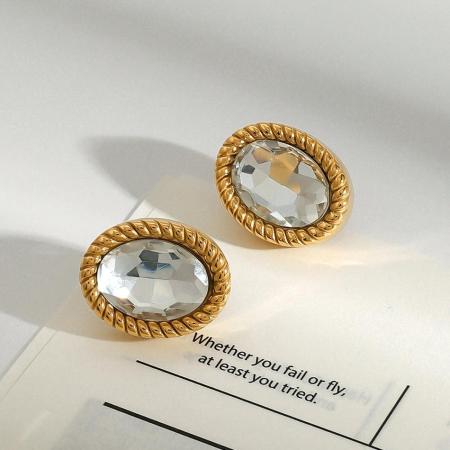 1 paire de boucles d'oreilles puces classiques ovales en acier inoxydable étanche couleur or de la collection Trendy pour femmes